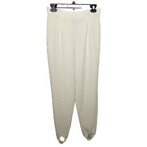 Vintage 80s Liz & Co Stirrup Pants Leggings Size L Ivory White Ribbed Stretch